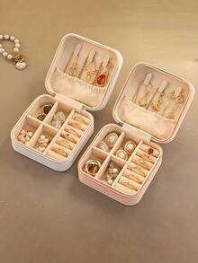 1pc Jewelry Box, White PU Leather Portable Travel Jewelry Box, Black Jewelry Storage Box, Pink Mini Zipper Jewelry Box, Necklace, Ring, Pendant, Bracelet, Earring Storage Box, Jewelry Packaging Box, Suitable As Mother's Day Gift, Wedding Gift, Bridesmaid Gift, Anniversary Gift, Christmas Gift And Girlfriend Gift