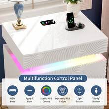 Lvifur LED Nightstand - With RGB Light, Night Stand With A Lockable Hidden Drawer And 2 Drawer, Smart Bedside Table With Auto Sensor, USB&Type-C For Bedroom, Modern Sofa End Table - White - 查看 3