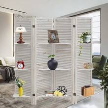 4 Panel 5.6FT Wooden Room Divider Folding Privacy Screen Partition/ Shelves - 1 - 查看 3