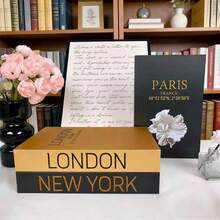 3er Set Deko-Bücher aus Kunstleder, Goldfolien-Textur - Luxus-Papier-Imitat-Bücher mit Goldfolien-Design, Wohnzimmer- und Arbeitszimmer-Atmosphären-Dekoration, stapelbare Kunst-Bücher, Feiertags-Dekoration und Ornamente - Gold - Übersicht 7