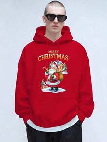 Sudadera con capucha con cordón y estampado de letras para hombre, para otoño - Rojo - Ver 3