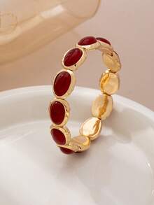 1件欧式不对称亚克力镶嵌红色锤纹弹力手链 - 彩色 - 查看 3