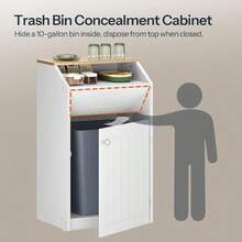 Trash Cabinet, Freestanding Trash Can Cabinet, Wooden Recycling With Flip Door, Hidden Kitchen Garbage Can, 10 Gallon Laundry, Kitchen, Laundry, White WB01WT - 白色 + 1 x 10 加侖 - 查看 7