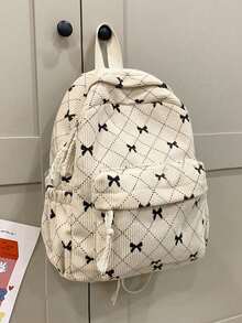 Mochila Estudiantil de Gran Capacidad Estilo Universitario para Mujeres, Adecuada para Escuela Secundaria, Preparatoria, Universidad - Beige - Ver 9