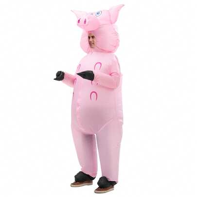 1pc Pink Inflatable Pig Costume Suitable For 1.5-2m Height, Suitable For Holiday Parties, Street Performance