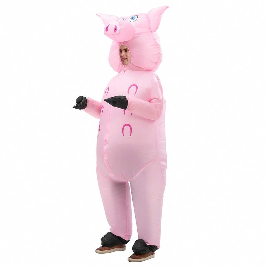 1pc Pink Inflatable Pig Costume Suitable For 1.5-2m Height, Suitable For Holiday Parties, Street Performance