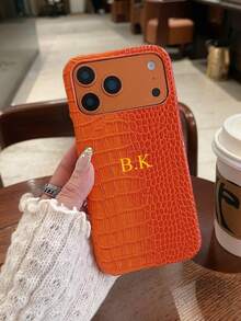 Personalized Luxury Gradient Dual-Tone Crocodile Texture Leather Phone Case, New 17 Black Minimalist Retro Couple Phone Case, Customized Letter Name, Compatible With 17 16 15 14 13 12 11 Pro XS Max X XR Plus, Great Birthday Gift, Holiday Gift, Gift For Him/Her, Personalized Gift, / Customized Product, Anniversary/Wedding Gift, Personalized Gift For Parents,Cute Phone Cases ,Aesthetic, Case - Black - View 4