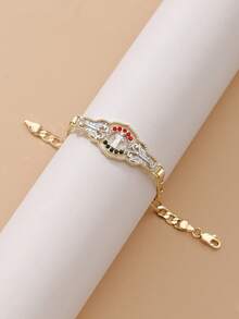 سوار ديني مطلي بالذهب عيار 14 قيراط، تصميم مرصع بالزركونيا الأصلية، زخرفة مركزية مطرزة بالمينا الملونة، هدية مجوهرات ذهبية اللون متينة مناسبة للاستخدام في المناسبات الخاصة كعيد الميلاد والذكرى، مظهر فاخر