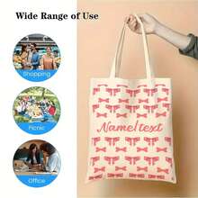 Top PickLocalChic Letter Print Canvas Tote Bag - Lightweight, Reusable Shoulder Bag For Daily Commute & Travel, Fashionable Folding Shopping Bag With Fixed StrapOpen In New Tab. - White - View 3