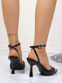 Chaussures pour femmes, sandales pour femmes, sandales à talons hauts pour femmes, talons hauts style fée  noir, sandales à bout carré grande taille, talons hauts minimalistes sexy pour femmes, convenant pour les sorties quotidiennes décontractées, les rendez-vous, les fêtes - Noir - Voir 5