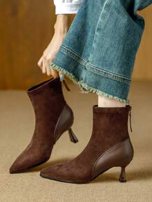 Qiluyuan Women's Fashion Ankle Boots, Pointed Toe High Heel Boots With Zipper, Versatile For Daily, Casual, Holiday, Date, Coffee, Black - Coffee Brown - View 5