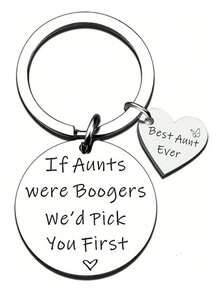 1pc Stainless Steel "Aunt" Keychain, Gift For Family - Silver - View 7