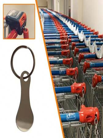 1 Stainless Steel Supermarket Shopping Cart Token Keychain, Keyring Pendant, Coin-Free, Convenient Christmas Gift