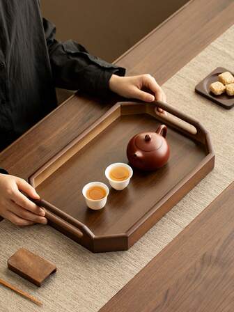 1 serveringsbricka i bambu, för te, kakor, snacks, frukt, daglig förvaring och festbruk