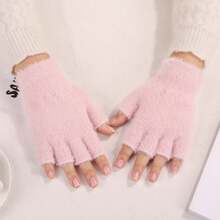 Half-Finger Winter Plush Warm Gloves, Suitable For Winter Use, Simple Windproof Thickened Casual Warm Gloves, Touchscreen Writing Gloves, Fingerless Soft Cycling Gloves, Multiple Colors Available - Multicolor - View 6
