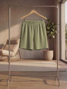 DEVIT - Short 3/4 negro para mujer estilo casual, tela rib acanalada elástica, pretina ancha sin jareta ni bolsillos, diseño básico cómodo y versátil hasta la rodilla ideal para outfits diarios, deportivos o de descanso - verde menta - Ver 10