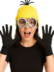 3 pièces Ensemble bonnet tricoté jaune + lunettes + gants noirs, convient pour Halloween, Noël, cosplay, la Saint-Valentin, les représentations sur scène, les fêtes, Pâques, le carnaval - Multicolore - Voir 8