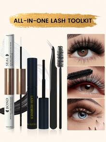 Kit 2 en 1 de pegamento y sellador de pestañas - Incluye desmaquillante, pegamento individual para pestañas, aplicador, pinzas y cepillo, para extensión de pestañas DIY - Blanco - Ver 2