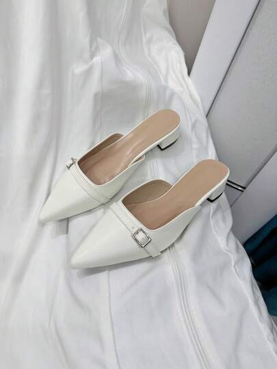 1 Pair Minimalist Faux Leather High Heel Shoes For Teens, Comfortable & Elegant Closed Toe With Buckle Decor, Suitable For All Seasons, Princess Dresses, Formal Gowns, Parties