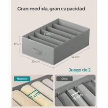 SONGMICS Juego de 2 Organizadores de Cajón Organizadores de Armario de 6 Compartimentos 42 x 30 x 17 cm Plegables Gris Místico MRUS009G02 - Gris - Ver 5