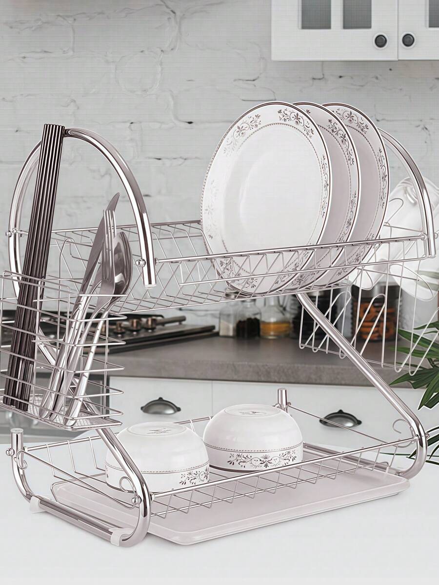 Giá đựng chén đĩa hai lớp có thể tháo rời, dễ vệ sinh, chống gỉ sét, phù hợp cho nhà bếp (hình cốc) - trắng - Xem 1