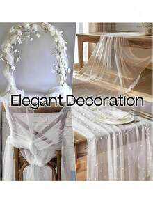 1 Peça Caminho de Mesa de Tule Estilo Boêmio 72*300cm, Decorado com Pérolas Falsas, Adequado para Chá de Bebê, Arco de Casamento, Decoração de Chá de Noiva, Mesa de Sobremesa, Casamento, Banquete, Festa e Outras Ocasiões - Tecido Branco Elegante - Multicolorido - Visão 7