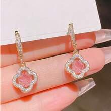 زوج من أقراط قطرة الدمع الفاخرة المطلية بالذهب عيار 18 قيراط والمرصعة بالزركونيا المكعبة الملونة، مناسبة للمناسبات الرسمية والزفاف للنساء