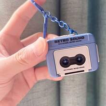 Vintage Cassette Player Keychain, No Battery Included (Batteries Required), Mini Walkman Keychain, Vintage Sound Keychain, Cassette Fidget Toy Car Decoration, Valentine's Day Gift - 藍色 - 查看 4