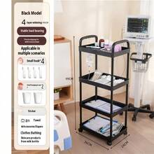 大型多功能四层置物推车，配备4个挂钩和2个挂桶。多种规格可选。加厚加固版，采用耐用PP塑料材质，配备360°旋转轮 | 适用于厨房、浴室和卧室收纳。节省空间的篮筐托盘整理工具 - 彩色 - 查看 24