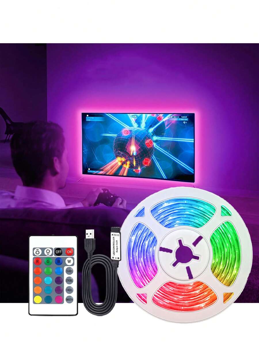 1PC Soft Light RGB LED Strip 24-Key Remote Dimmable Self-Adhesive Easy Install For TV PC Backlight - Multicolor - View 1