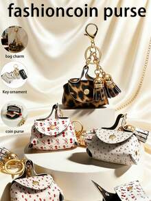 Women's Mini Coin Purse Keychain, Multifunctional Cherry Leopard Design Cute Coin Pouch With Key Chain - Multicolor - View 11