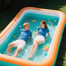 超大型充气游泳池，加厚成人游泳池，后院家庭游泳池，适用于花园、夏季水上乐园、家庭戏水池，便携式易安装游泳池 - 橘綠色 - 查看 8