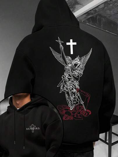 Men's Printed Long-Sleeved Cotton Pullover Hoodie, Autumn And Winter Wear, Y2K Streetwear, Casual Wear, Street Style, Perfect As A New Year's And Christmas Gift For Couples.
