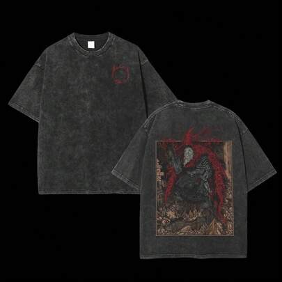 Camiseta de algodón ligera unisex con lavado ácido de Slave Knight Gael Dark Souls 3, camiseta gráfica, amante de los juegos, regalos para hombres, cuello de tela de streetwear