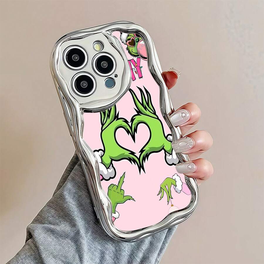 Estuche para teléfono con patrón de manos de corazón de Compatible con estuches para teléfonos 17 16 Pro Max 15 Pro Max 13 y 12 Hecho de material TPU a prueba de caídas, resistente al desgaste y cómodo de sostener Un gran regalo para familiares, amigos, seres queridos, novios / novias y para Navidad - Plateado - Ver 1