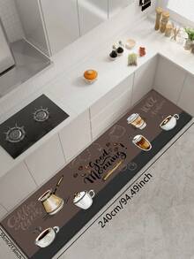 1pc Silica Gel Kitchen Floor Mat With Hand-Painted Coffee-Themed Illustration, Featuring Various Coffee Cup Designs Such As Cream-Topped, Takeaway Paper, Transparent Glass, And Ceramic Black Coffee Cups Christmas Decor Kitchen Rug - Multicolor - View 10
