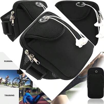 Running Workout Exercise Sports Armband Cell Phone Holder With Pouch Bag, Compatible For Phones Up To 6.9" (Black)