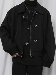 Hebilla de avión retro americano, nueva chaqueta casual holgada para hombres y mujeres - Negro - Ver 3