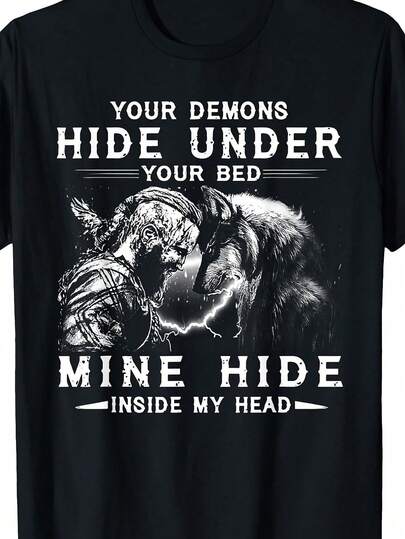 Camiseta gráfica de manga corta para hombres con impresión llamativa HIDE UNDER YOUR BED - Suave y cómoda para uso casual, viajes, fitness - Regalo perfecto para padres y amigos, camiseta de lobo