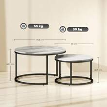 Coffee Table Set, 2 Round Nesting Tables, Industrial Design, Metal Frame, Concrete/Black Look - Light Grey - View 6