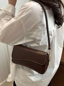 2025 Fashionable Solid Color Asymmetrical Flap Vintage Minimalist Elegant Shoulder Bag - Brown - View 8