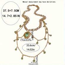 1件波西米亚风优雅女士红/绿祖母绿吊坠项链，仿珍珠椭圆形吊坠项链，闪亮设计，适合派对、休闲佩戴和送礼。