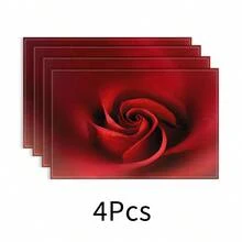 Juego de 1/4/6/8/12 piezas, diseño de corazón rojo, Día de San Valentín, diseño a cuadros, manteles de mesa de comedor de lino, manteles individuales impresos lavables, almohadillas protectoras de superficie, manteles de mesa de comedor para interiores y exteriores, adecuados para fiestas festivas, cocina y comedor - Multicolor - Ver 13