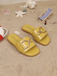 1 Đôi dép bệt đế bằng PU tối giản cho trẻ em, thích hợp cho mùa hè - Màu vàng - Xem 5