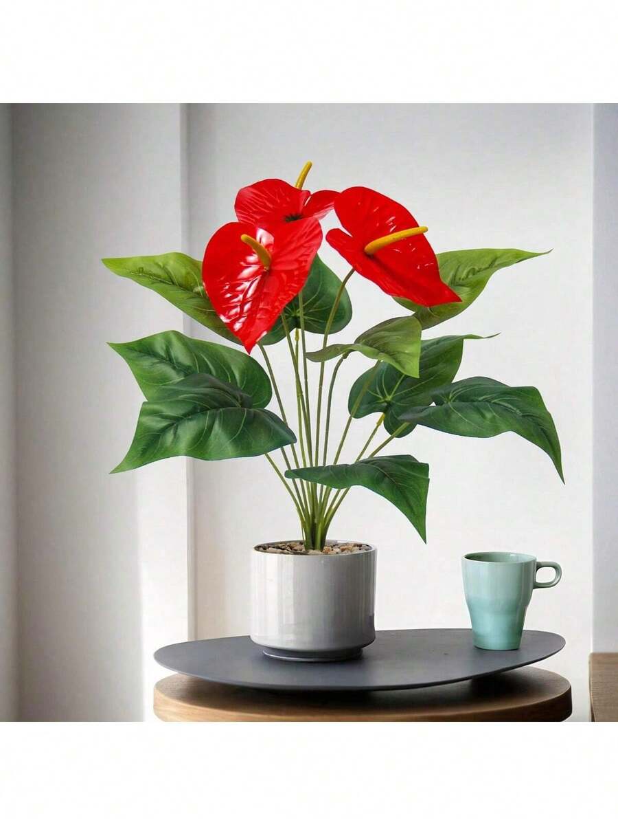 3 bông hoa Anthurium, 12 cây lá rộng trang trí, cây trang trí rừng mưa nhiệt đới lá rộng màu xanh lá cây, phù hợp cho mọi mùa, cây trồng trong chậu nhân tạo trong nhà/ngoài trời, hoàn hảo cho đám cưới, khách sạn, vườn, sân, chụp ảnh, cây nhân tạo màu xanh lá cây kiểu Bắc Âu, cây trang trí xanh nhân tạo ngoài trời, không kèm chậu. - màu xanh lá - Xem 1