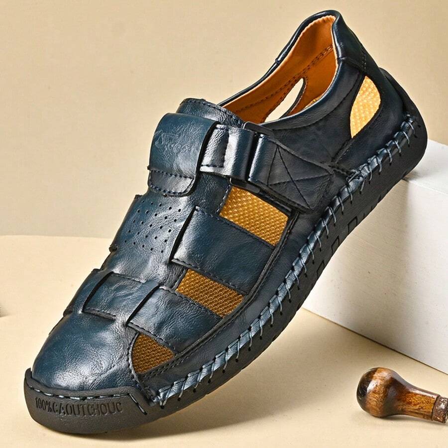 Men's  Closed Toe Fisherman Sandals Summer Hook Loop Hollowing Out Breathable Light Platform Casual Beach Sandals For Outdoor Walking Wading - 藍色 - 查看 1