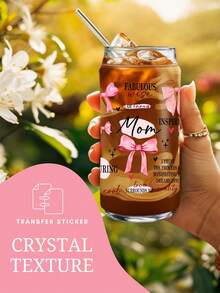 4 件装“妈妈与每日箴言”UV DTF 杯贴，适用于 16 盎司玻璃杯，粉色蝴蝶结兔子和趣味少女饮品转印贴纸，DIY 自爱贴纸（9.4x4.3 英寸） - Coquette02 - 查看 2
