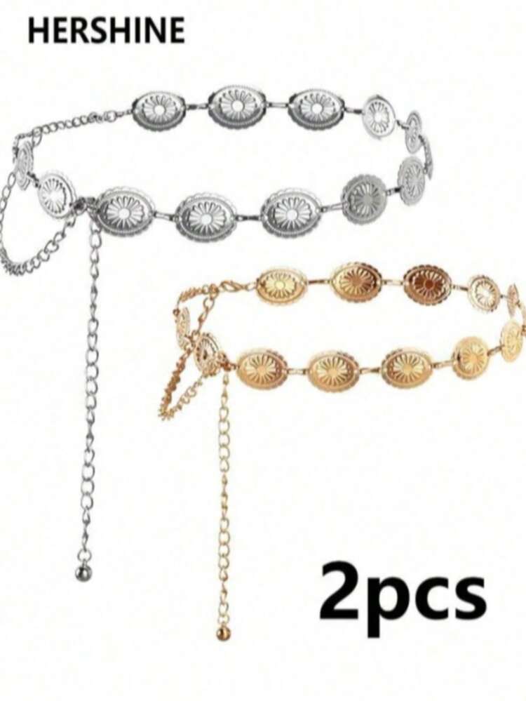 2 piezas Cinturón de mujer estilo vintage bohemio y occidental con placa de metal con encaje y cadena para la cintura, adecuado para el uso diario, ocasiones casuales, reuniones con amigos, vacaciones, cenas, bailes, fiestas, festivales de música. También es un gran regalo para amigos, familiares, madres, novias, cumpleaños, Día de San Valentín, Día de la Madre. - Multicolor - Añade 6