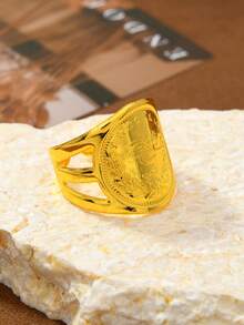 Adjustable Wide Band Gold-Tone Fashionable Ring, Middle Eastern Style Jewelry - Gold - View 3