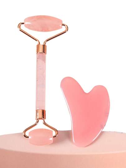 1/2pcs/Set Face Beauty Gua Sha Massage Tool Set, Non-Crystal ABS Resin Material Pink Roller Massage Body Scraper Tool Set, Body Meridian Unblocking Facial Beauty Tool, Suitable For Women, Students, Mothers, Sisters, Holiday Gift